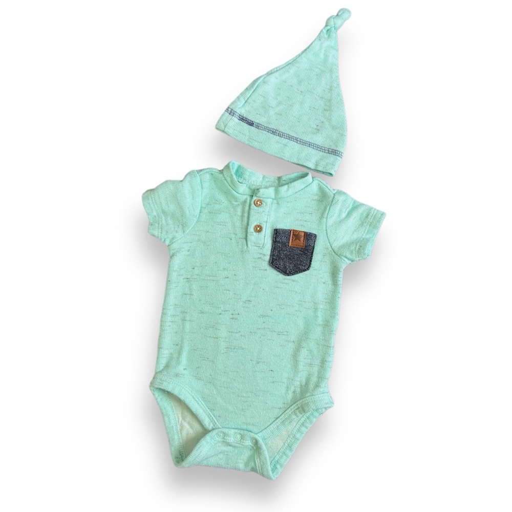 Rene Rofe Mint Green Baby Onesie and Hat Set